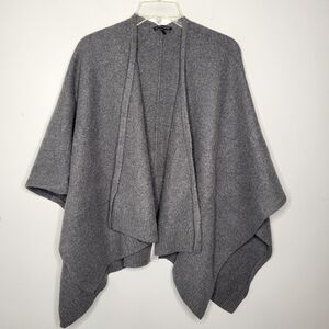 Eileen Fisher 100% Wool One Size Gray Wrap Poncho Thick Knit Warm